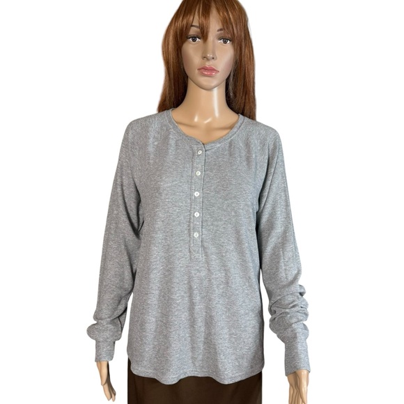NWT New Three Dots Long Sleeve Henley Grey Top Size XL - Picture 2 of 8
